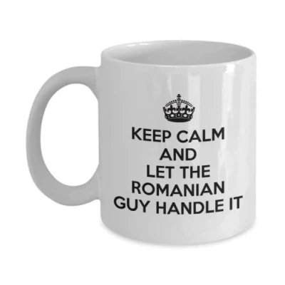 Image of Lsjuee Romanian Mug Keep Calm and let The Guy Handle it Coffee Unique Gift for