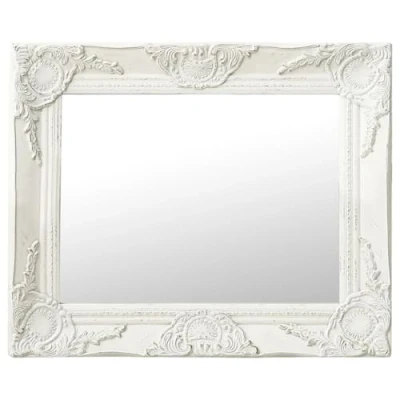 Image of vidaXL Wall Mounted Dresser Mirror White with Baroque Style Frame and Bevelled Edge