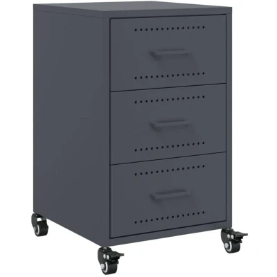Image of vidaXL Bedside Cabinet Nightstand Cold Rolled Steel Anthracite Modern Table with Wheels 36 x 39 59 cm