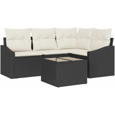 Image of vidaXL 4 Piece Garden Sofa Set with Cushions Brown Poly Rattan