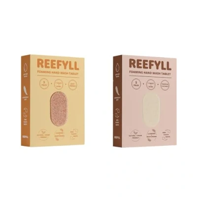 Image of Reefyll Foaming Hand Soap 10 Refill Tablets, Dissolvable Plastic Free Wash Pods, Just Add Water to Transform Velvety Foam, 5 Tropical Coconut and Juicy Orange Bundle