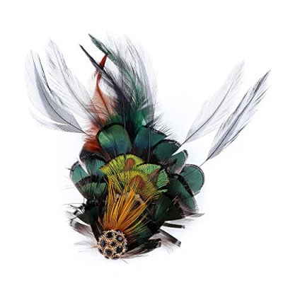 Image of RUNHENG Handmade Feather Peacock Hair Clip
