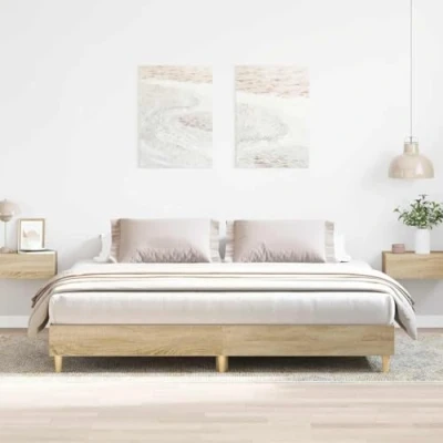 Image of vidaXL Bed Frame No Mattress Sonoma Oak Engineered Wood Double 200x200 cm/Modern Bedroom Platform