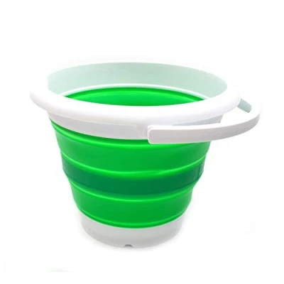 Image of SAMMART 5L Collapsible Plastic Bucket Foldable Round Tub Portable Fishing Water Pail Space Saving Outdoor Waterpot (5L Round, Bright Green)
