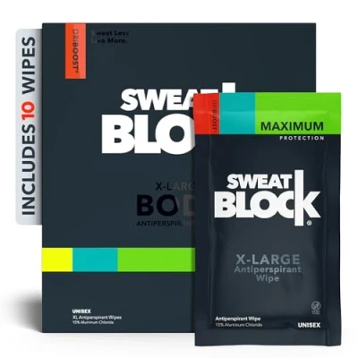 Image of SweatBlock Maximum Strength Antiperspirant Sweat Wipes For Excessive protection Extra Large Up to 7 day per use 10 Count Unisex