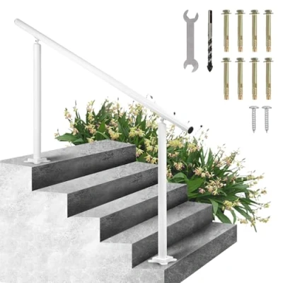 Image of VEVOR Aluminium Stair Railing, Outside House Entrance Adjustable Angle Handrail, Indoor &amp; Outdoor Stairs for The Elderly (5 Ft, White)