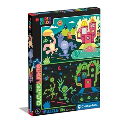 Image of Clementoni 27558 Glowing Lights Collection Monsters, puzzle glow in the dark 104 Pieces jigsaw puzzles for kids age 6 Made Italy, cartoon