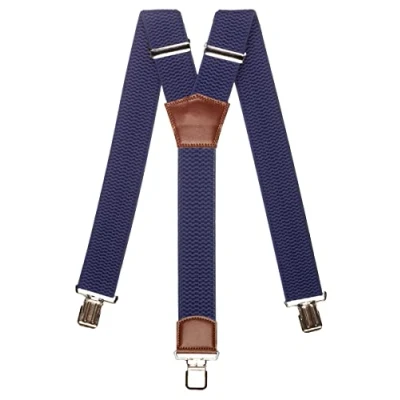Image of Olata Men&#039;s Extra Wide Heavy Duty Y Shape Braces/Suspenders with Brown Leather 5cm. Blue
