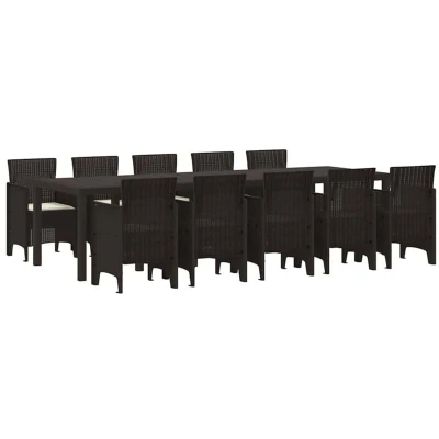 Image of vidaXL 11 Piece Garden Dining Set with Cushions Brown Poly Rattan