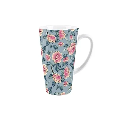 Image of Purely Home Floral Latte Mug Pink Flowers &amp; Leaves Tall Ceramic Coffee Gift/Present