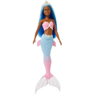 Image of Barbie Dreamtopia Mermaid Doll (Blue Hair) With Pink and Blue Ombre Tail Tiara, Toy for Kids Ages 3 Years Old Up