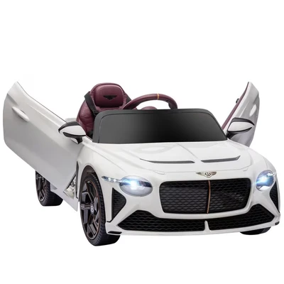Image of HOMCOM Bentley Bacalar Licensed 12V Kids Electric Ride On Car with Remote Control, Powered Portable Battery, Music, Horn, Lights, Suspension Wheels, for Ages 3 5 Years White