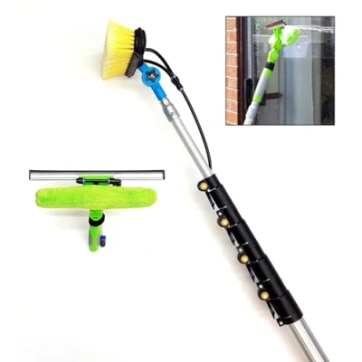Image of 16ft 20ft 24ft water fed Telescopic Window Cleaning Poles, Hose Extendable Extended Extension Long Hi Reach, squeegee, Brush Kit, Solar panel Equipment Tool.