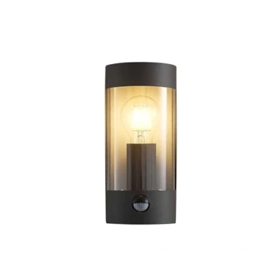 Image of Outdoor Wall Light &#039;Junias&#039; with Motion Detector (Modern) in Black Made of Stainless Steel (1 Source, E27) from Lindby lamp for Exterior/Interior Walls, House, Terrace und Balcony