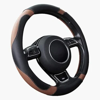 Image of SFONIA Car Steering Wheel Cover Protector Microfiber Leather Universal 37 38cm / 15&quot; Anti slip Breathable Durable (Brown)