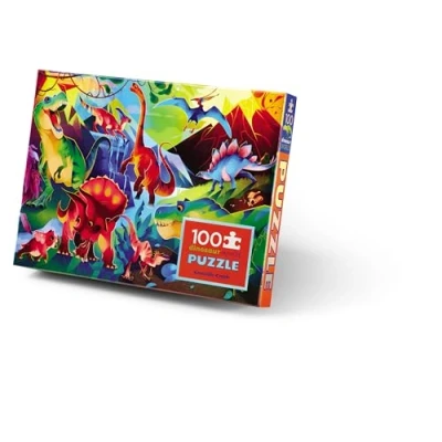 Image of Crocodile Creek 100 Piece Jigsaw Puzzle for Kids Ages 5 and Up Fun Educational Table or Floor Holographic Foil Heavy Duty Box Storage Dinosaur World 24&quot; x 18&quot; Finished