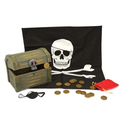 Image of Melissa &amp; Doug Wooden Pirate Chest Toy Accessories for Kids Halloween Pretend Play 3+ Gift Boy or Girl