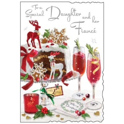Image of Jonny Javelin Special Daughter &amp; Fiance Christmas Card Cake and Drinks with an Embossed Foil Flitter Finish