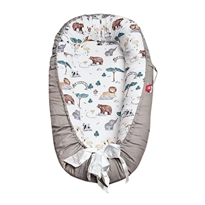Image of SONARIN Baby Nest for Newborn and Babies,Double Sided,Baby Bassinet Bed/Lounger/Nest/Pod/Cot Bed/Sleeping, Breathable,100% Cotton Hypoallergenic,with Pillow,Portable(Gray)
