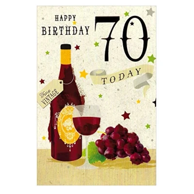 Image of Age 70 Birthday Card Red Wine Drink 70th 7.5&quot; x 5.25&quot; A115