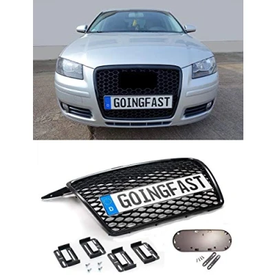 Image of Fits for Audi A3 8P Badgeless Mesh Grill Front 2x Simple Fix Emblemholder