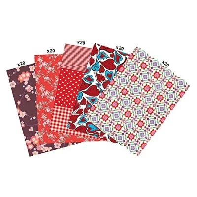 Image of Décopatch Ref MP010C Pack of 100 sheets Paper Each Sheet is 30 x 40cm, 5 Designs Included (20 each) Suitable for Wood, Metal, Plastic &amp; More Red