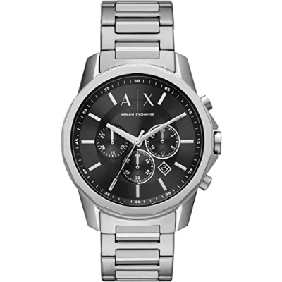 Image of Armani Exchange Watch for Men, Chronograph Movement, 44 mm Silver Stainless Steel Case with a Strap, AX1720
