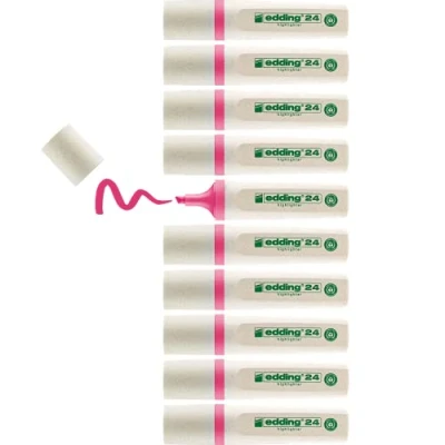 Image of edding 24 EcoLine highlighter pink 10 highlighters chisel nip 2 5 mm for quick and easy marking highlighting of texts notes refillable, made recyclable material