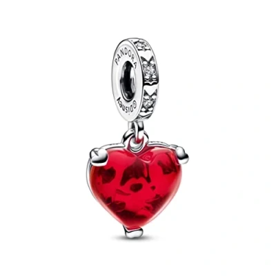 Image of Pandora Disney Mickey and Minnie sterling silver dangle with clear cubic zirconia red Murano glass