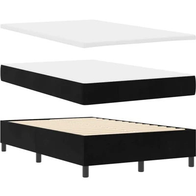 Image of vidaXL Box Spring Bed with Mattress &amp; Bench Black 120x200 cm Velvet