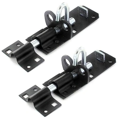 Image of Brenton PAD Bolt x2 Black Powder Coat or Zinc Gate Lock Slide Shed Door 4&quot; 6&quot; 8&quot; (Black Coat, 8&quot;)