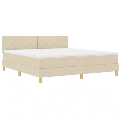 Image of Box Spring Bed with Mattress &amp; LED Cream 180x200 cm Fabric vidaXL