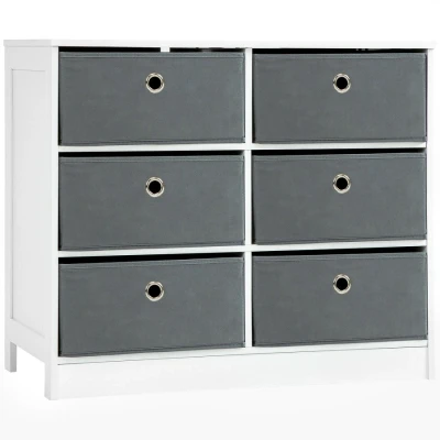 Image of HOMCOM Chests of Drawer, Fabric Dresser Storage Cabinet with 6 Drawers for Bedroom, Living Room and Hallway, White Grey