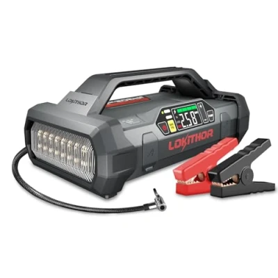 Image of Lokithor Jump Starter with Air Compressor 2500 Amp 12V Car Battery Booster Pack for Upto 8.5L Gas or 6.5L Diesel, Portable Power Bank Handle Bar and Emergency Light