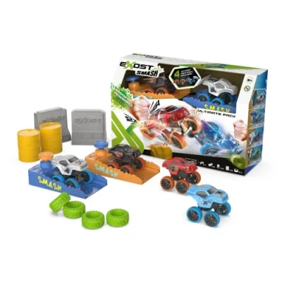 Image of Exost 20660 monster truck Pack of 4 Mini Friction 8 cm with 2 Boosters and Other Accessories Collectable Toy Car Ages 5 +, Smash Ulitmate