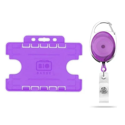 Image of ID Card It Badge Pass Holder Double Sided and Retractable YoYo Security Key Clip Reel (Purple)