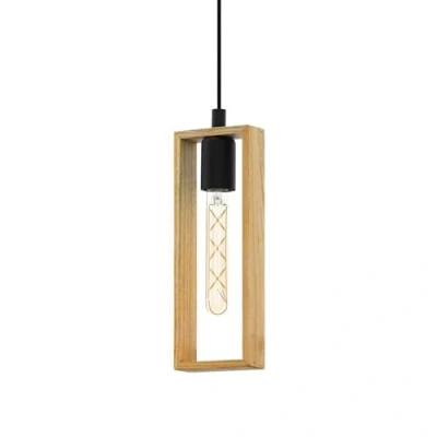 Image of Eglo Pendant Lighting Littleton, Vintage Hanging lamp in Industrial Design, Retro Ceiling Light Made of Black Metal and Natural Wood, E27socket, FSC Certified