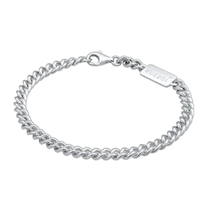 Image of Kuzzoi Men&#039;s Silver Bracelet with Curb Links (5 mm) for Men, Made of Solid 925 Sterling Silver, Lobster Clasp, Length 19 23 cm, 12 g, 020436202