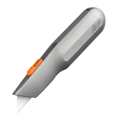 Image of Slice 10490 Utility Knife, Finger Friendly Ceramic, 3 Cutting Depths, Heavy Metal Handle, Comfortable Grip, Stores Extra, Ambidextrous, Easy Change, Locking Blade, Silver