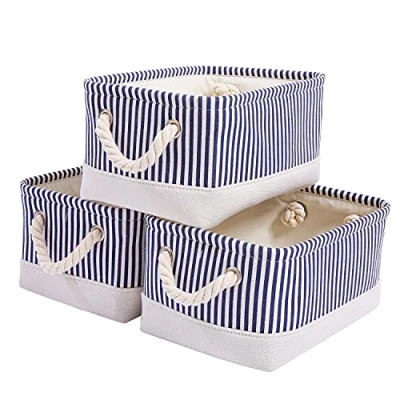 Image of Mangata Fabric Storage Boxes, Open Organizers, 3 Pack (Blue Stripe, Small)