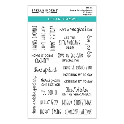 Image of Spellbinders Gnome Drive Sentiments Clear Stamp Set from The Collection