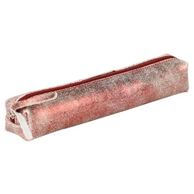 Image of Clairefontaine Ref 410067C Ruby&#039; Suede Slim Pencil Case 4 x 2.5 19.5cm, Made From Genuine Lambskin Leather, Metal Zip With Leather Puller Shiny Red