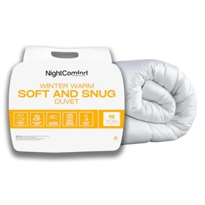 Image of Night Comfort Soft &amp; Snug Anti Allergy 15 Tog Winter Double Duvet Hypoallergenic Breathable Microfibre Cover with Heavyweight Hollowfibre Filling Bedding Quilt (200cmx200cm, White)