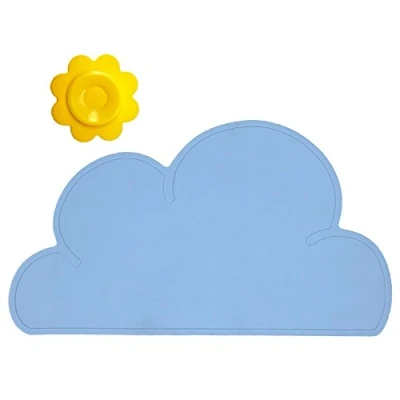Image of BITEYI Silicone Cloud Placemat Child Bowl pad Baby Slip &amp; Heat Resistant Waterproof Table Mat Infant Dish Meal (blue)