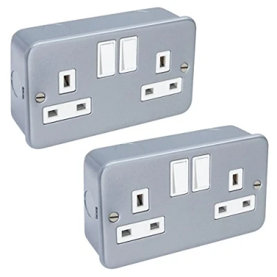 Image of 2 x 13 Amp Metal Clad Socket Gang Switched Outlet