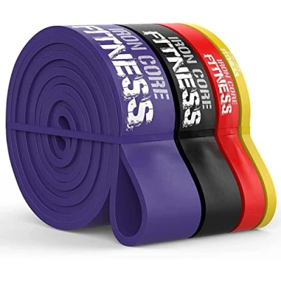 Image of Iron Core Fitness Pull Up Resistance Exercise Band Set Men for Assistance Bands Heavy. (Purple, Black, Red, Yellow)