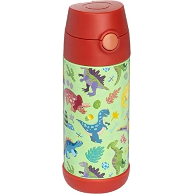 Image of Snug Kids Flask Stainless Steel Insulated Water Bottle with Straw for Children/Toddlers (Girls/Boys) Dinosaurs, 350ml