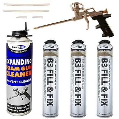 Image of Kit 3 x 750ml Expanding Foam Cans, 1 Professional Gun, 500ml Gun Cleaner PU Grade