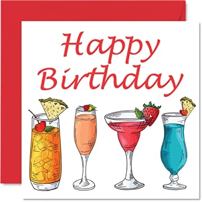 Image of Special Birthday Cards for Men Women Cocktails Happy Card Mum Dad Brother Sister Son Daughter Nan Grandad, 145mm x Greeting Cards, 30th 40th 50th Bday