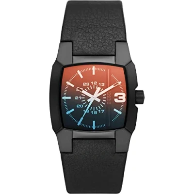 Image of Diesel Watch for Men Cliffhanger, Three Hand Movement, 36 mm Black Stainless Steel Case with a Leather Strap, DZ2000